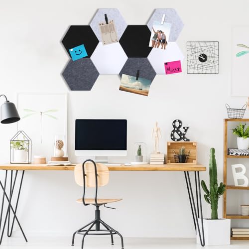 Mooliwe 8 Pcs 12 Inch Hexagon Cork Board Tiles Pins Clips, Black White - color: Black White