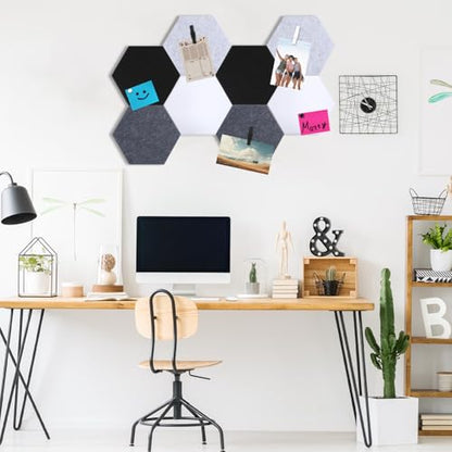 Mooliwe 8 Pcs 12 Inch Hexagon Cork Board Tiles Pins Clips, Black White - color: Black White