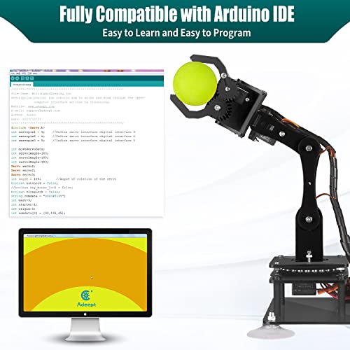 Adeept 5DOF Robotic Arm, Programmable DIY Coding Kit for Arduino IDE - color: Wooden