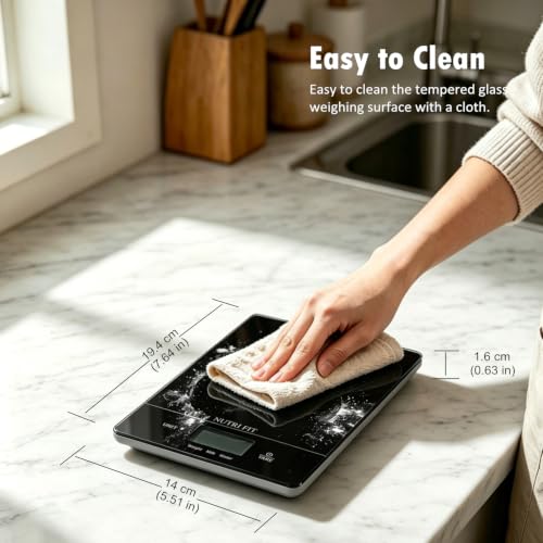 NUTRI FIT Digital Food Scale Kitchen Scales Grams & Ounces for Weight Loss - color: Tempered Glass-Black