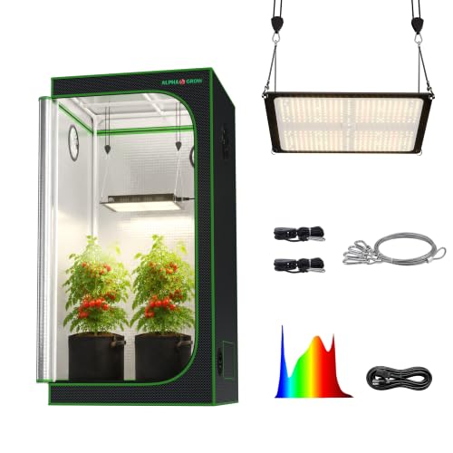 2x2 Grow Tent Kit with LED Grow Light, 24"x24"x48" 1680D Mylar Indoor Grow Tent Starter System with AG1000 100W Full Spectrum Dimmable Plant Light for Hydroponics, Herbs, Vegetables, Seedlings - size: 24" x 24" x 48"