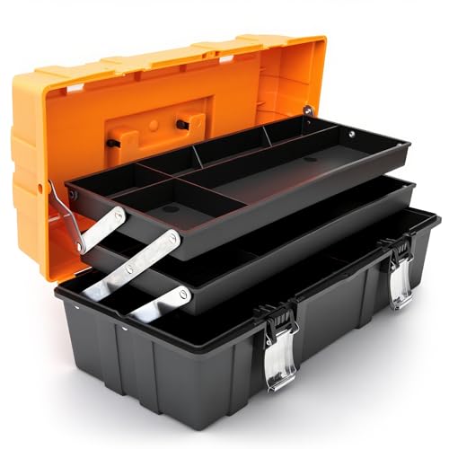 Torin 17-Inch Plastic Tool Box,3-Tiers Multi-Function Storage Portable Toolbox Organizer, Black/Orange ATRJH-3430T - size: 16.5 inches