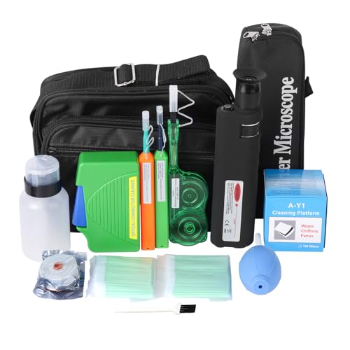 14PC Fiber Optic Cleaning kit, 400x Fiber Optic Microscope, 2.5mm/1.25mm & MPO/MTP Cleaner Pen and Cleaning Box with Replace core