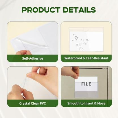 104 Pack Label Pockets for Storage Bins, 3x5 Sticky Index Card Holder - size: 3x5 inches (Pack of 2)