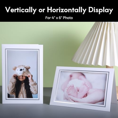 50 Sets Photo Frame Cards with Envelopes 4x6 Paper Picture Frames Bulk - color: White with Silver Lining, size: 4X6
