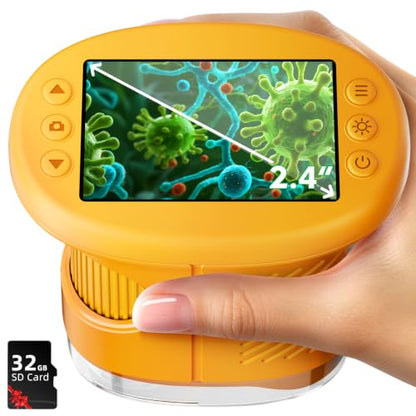 Odatay 2.4" 4K 1000X Digital Kids Microscope with 32G Card 12 Slides Yellow - color: Yellow