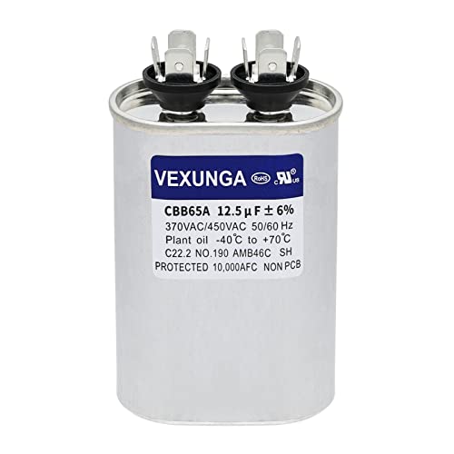 VEXUNGA 12.5uF 370/440/450VAC 50/60Hz CBB65 CBB65A Oval Run Start Capacitor 12.5 MFD 370V/440V/450V Air Conditioner Capacitors for AC Unit Fan Motor Start or Pool Pump or Air Condenser Straight Cool - style: [V01] 12.5uF Oval