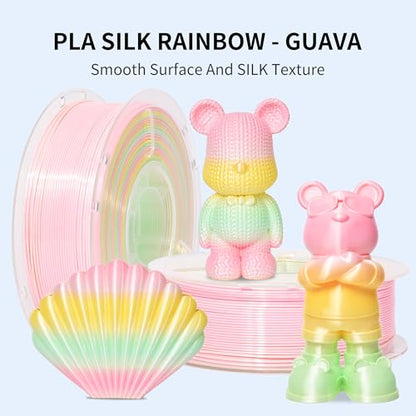 RAMBERY 3D Printer Filament 1KG Silk Rainbow PLA Filament Fast Color Change Toughness Upgraded 3D Printing Filament, 1.75mm 1kg(2.2lb), Pink Yellow Green - color: Silk Rainbow Quava, size: 1KG