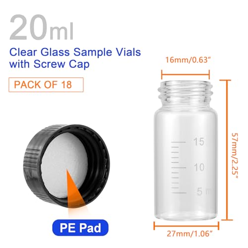 Kesell 20ml Glass Sample Vials with Graduations, 18-Pack - size: 20ml/Scale