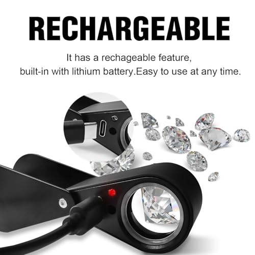 Rechargeable10x Jewelers Loupe Magnifier with UV&LED Lights, Eye Loupe 10x Magnifying Glass is Equipped with a 22mm Triplet Lens.Professional-Grade for Diamonds, Gemstones,Coins and Stamps - size: 10x Black