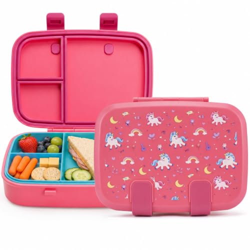 MISS BIG Bento Lunch Box for Kids, Pink Unicorn, 3 Compartments, 800ml - color: Pink Unicorn