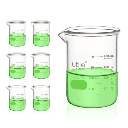 Utile 6 Pcs 250ml Glass Beaker Set, Chemical Glass Beakers, Low Form Borosilicate 3.3 Glass Lab Beaker with Printed Graduation, 4000.0250.6 - style: 250 ml (6pcs)
