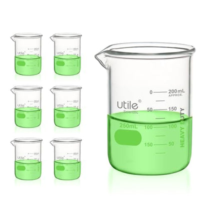 Utile 6 Pcs 250ml Glass Beaker Set, Chemical Glass Beakers, Low Form Borosilicate 3.3 Glass Lab Beaker with Printed Graduation, 4000.0250.6 - style: 250 ml (6pcs)
