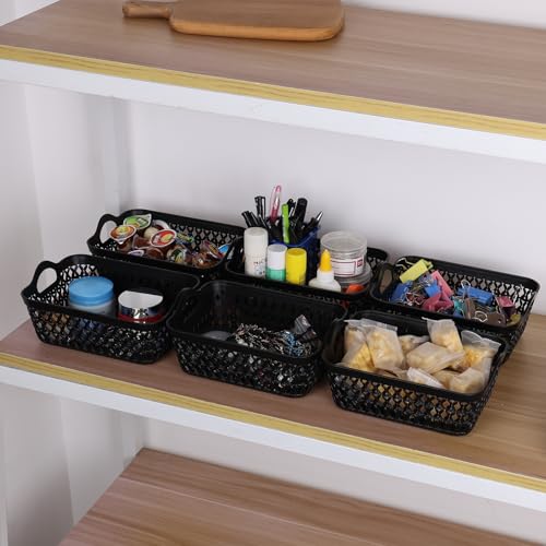12-Pack Plastic Shallow Storage Baskets Trays, Mini Desktop Basket, Black - size: Small