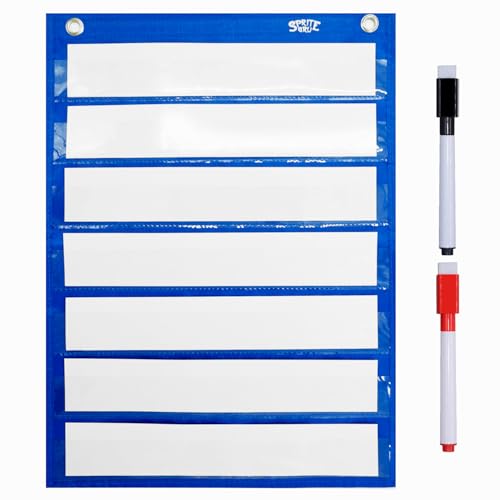 Magnetic Pocket Chart with 10 Dry Erase Cards for Standards,Daily Schedule,Activities,Class demonstrations (Blue) - color: Blank Pocket Chart（blue）
