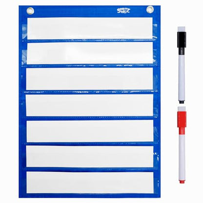 Magnetic Pocket Chart with 10 Dry Erase Cards for Standards,Daily Schedule,Activities,Class demonstrations (Blue) - color: Blank Pocket Chart（blue）
