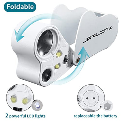 JARLINK 2 Pack 30X 60X 90X Illuminated Jewelers Loupe - color: White