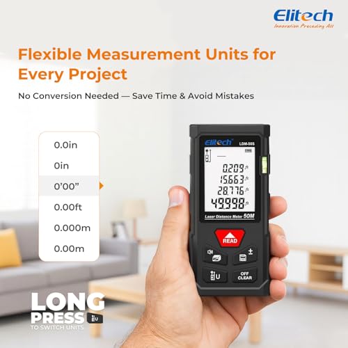 Elitech Laser Tape Measure, 165ft Laser Distance Meter with Bubble Level - size: Basic: Red Laser, Single Bubble