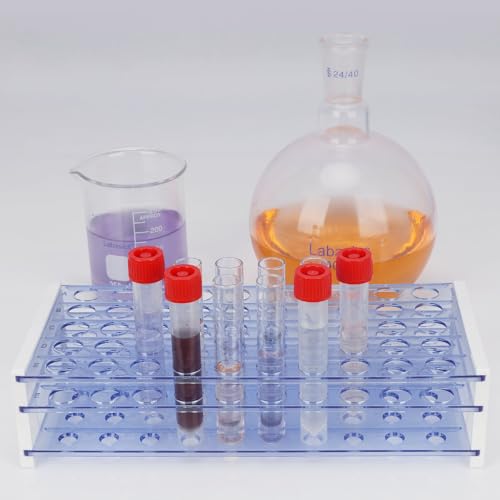 Labasics Test Tube Rack, 3-Tier Detachable Blue Plastic Test Tube Rack Tube Holder Stand Rack for Laboratory Scientific Experiments, 0.63 in 50-Place - size: 0.63 in