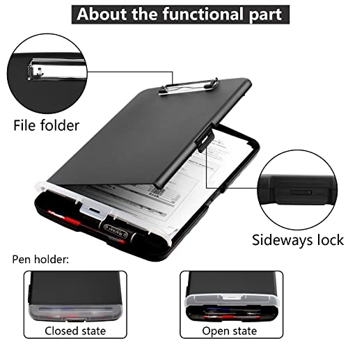 Clipboard with Storage, A4 Binder Nursing Clipboards with Pen Holder, Heavy Duty Storage Clipboards with Low Profile Clip, Clipboard Folder Side-Opening, Smooth Writing Clip Board (Black) - color: Black