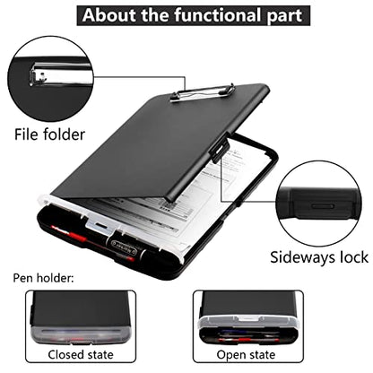 Clipboard with Storage, A4 Binder Nursing Clipboards with Pen Holder, Heavy Duty Storage Clipboards with Low Profile Clip, Clipboard Folder Side-Opening, Smooth Writing Clip Board (Black) - color: Black