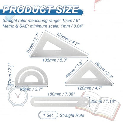 HARFINGTON 4pcs Triangular Ruler Set 15cm/6" Aluminum Alloy Silver White - color: Silver White