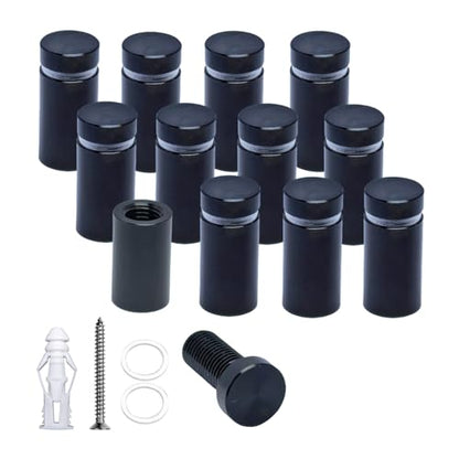 Aluminum Wall Mount Standoffs Screws, Black, 1/2" x 3/4", Pack of 12 - color: Black, size: 1/2" x 3/4"