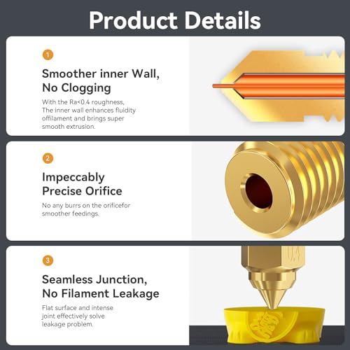 Creality Official Ender 3 V3 SE Nozzle, 0.4mm 5 Pcs High Speed M6 Extruder Nozzles, 3D Printer Brass High Temperature Wear Resistant Nozzle for Ender 5 S1, Ender 7