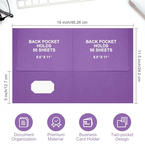 Harloon 75 Pack Purple Two Pocket Paper Folders Bulk, Letter Size - color: Purple