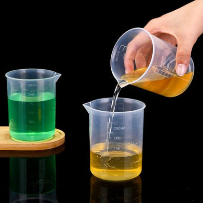 Tanlade 36 Pcs Plastic Beakers Transparent Lab Measuring Cup Clear Liquid Measuring Mixing Cups Raised Graduations, Tapered Spout for Laboratories, Classrooms, Home (250 ml) - size: 250ml