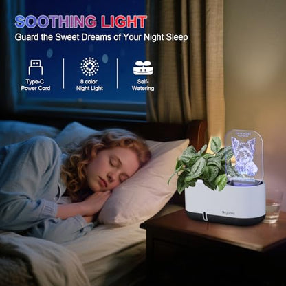 Planter with LED Note Board & 7 Colors Pen, Led Acrylic Message Board with Planter,Dog Board Night Light with Planting Pot for Mother's Day/Children's Day Gifts(No Plant) - color: Gray-Dog