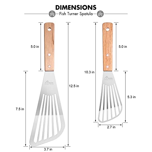 HOTEC 2-Pack Stainless Steel Fish Spatula, Wooden Handle