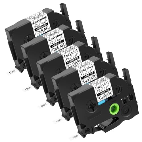 5 X Compatible with P-Touch TZe-131 AZE-131 TZ-131 Black on Clear 12mm 0.47'' Laminated Label Tape Replacement for Ptouch PT-H100 PT-D200 PT-P700 PT-1000 PT-2030 Label Maker - color: Black on Clear, size: 12mm