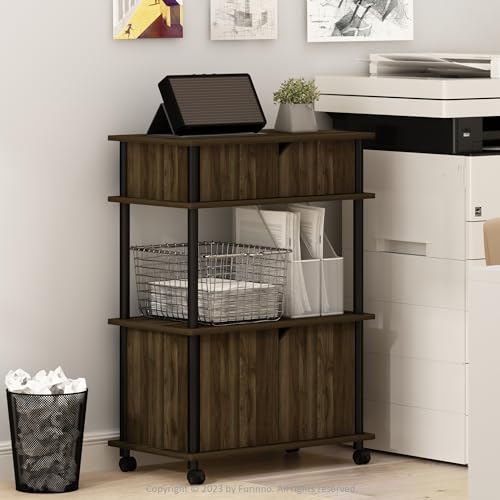 Furinno Turn-N-Tube Toolless Multipurpose Printer Stand Display Storage Shelf Cabinet with Wheels, Columbia Walnut/Black - color: Columbia Walnut/Black, size: Cabinet with Wheels