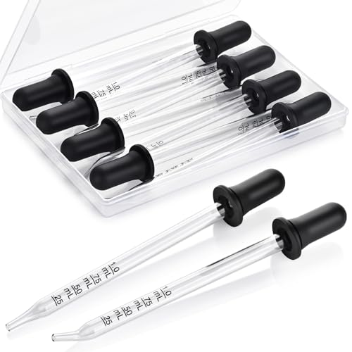 Eye Dropper 8 Pcs, 1mL Glass Liquids Pipette Dropper Tool with Measurement-Bent & Straight Tips, for Essential Oils Crafts Ear Lab Measuring Transferring Liquids Herain - size: Large Rubber Bulb-8pcs-Long Bent Straight