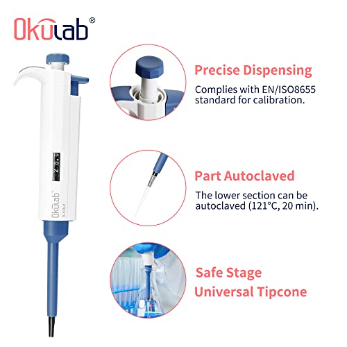 Single-Channel Micropipette, 5-50μl, Manual Adjustable Mechanical Pipette, High-Accurate, Variable Volume, Autoclavable, TPMP50A1