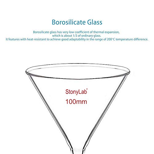 stonylab 1-Pack Glass Funnel, Heavy Wall Borosilicate Glass Funnel, 100mm Diameter and 100mm Stem Length - size: 100mm Diameter and 100mm Stem