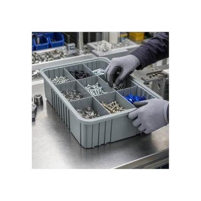 Quantum Storage DG92050 Dividable Grid Heavy Duty Part Organizer Bins - 16-1/2" x 10-7/8" x 5" - 12 Pack - color: Gray