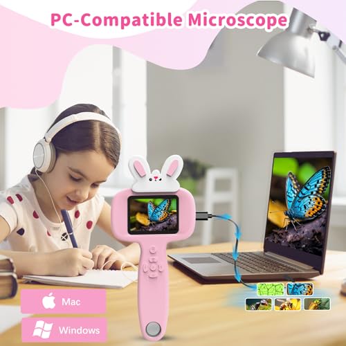 BLACKROOT Microscope for Kids, 2.4" Handheld Digital Pocket Microscope - color: Pink