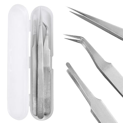 Precision Tweezers Set,Upgraded Stainless Steel of Craft Tweezers - Extra Fine,Angled,Blunt Tips for Electronics,Hobby, Industrial,Laboratory Work,Jewelry-Making,Model,Cooking