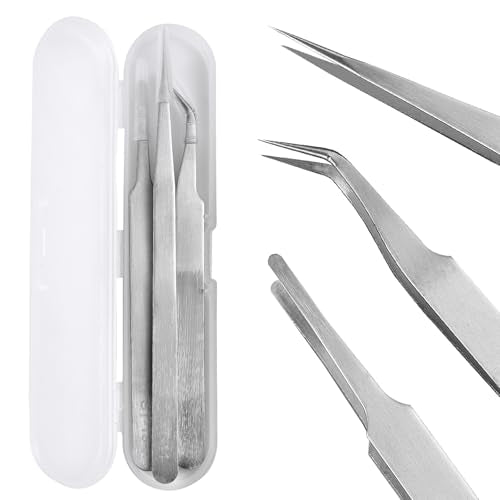 Precision Tweezers Set,Upgraded Stainless Steel of Craft Tweezers - Extra Fine,Angled,Blunt Tips for Electronics,Hobby, Industrial,Laboratory Work,Jewelry-Making,Model,Cooking