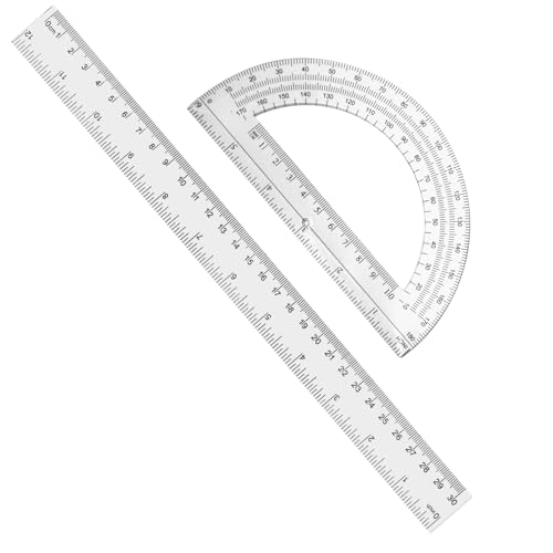 2 Packs 12 Inch Plastic Ruler and 6 Inch Plastic Protractor Set Clear Math Geometry Set Classroom Set Angle Detector School Supplies Classroom Ruler Home Office Drawings (Transparent) - color: Transparent
