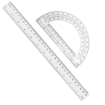 2 Packs 12 Inch Plastic Ruler and 6 Inch Plastic Protractor Set Clear Math Geometry Set Classroom Set Angle Detector School Supplies Classroom Ruler Home Office Drawings (Transparent) - color: Transparent