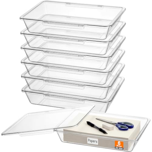 Tinlade 6 Pcs Classroom Paper Storage Bins with Lids, 13x10, Clear - color: Clear