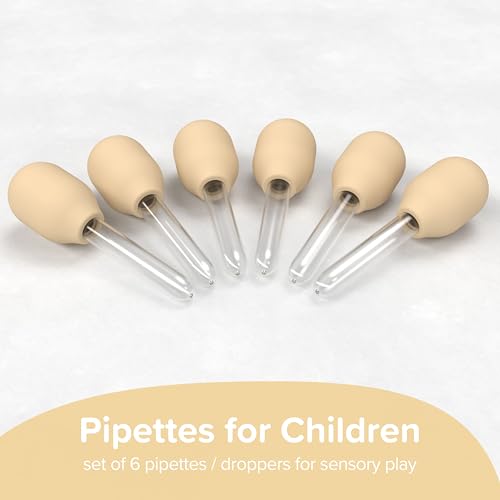 6 x Natrual Pipettes for Children | Sensory Play Droppers for Kids - color: Natural