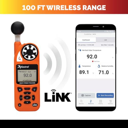 Kestrel 5400 WBGT Heat Stress Tracker Pro - color: Orange, size: Bluetooth LiNK with Compass and Vane Mount