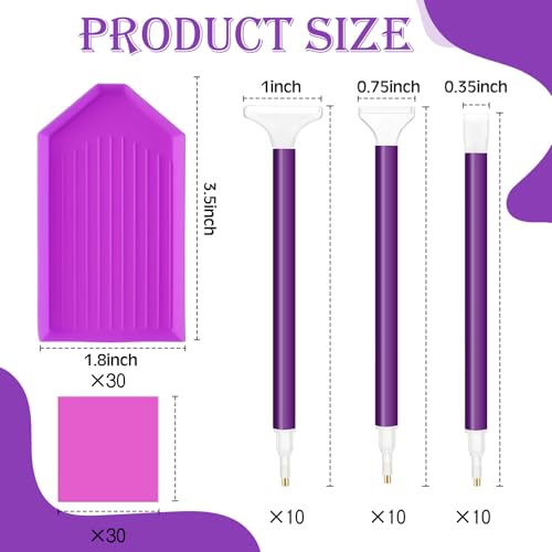 Affrolling 90 Pcs Diamond Art Tools, Drill Pens Trays Glue Clay - color: Purple