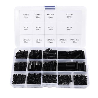 350Pcs M3 Male Female Nylon Hex Spacer Standoff Screws Nuts Motherboard Standoffs and Screws Assortment Kit Threaded Pillar for PCB Motherboard Circuit Board Black - size: 350pcs M3