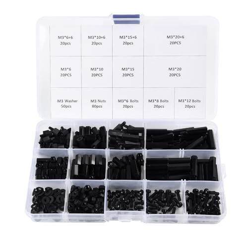 350Pcs M3 Male Female Nylon Hex Spacer Standoff Screws Nuts Assorted Assortment Kit Threaded Pillar for PCB Circuit Board Motherboard Standoffs Black - size: 350Pcs M3