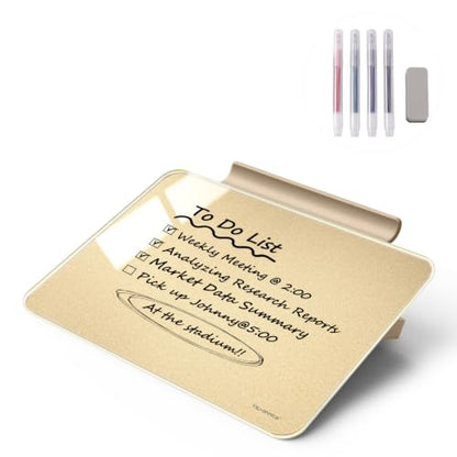 TSJ OFFICE Small Desktop Whiteboard - Glass Dry Erase Board 8 X 6 Inches Tabletop Easel Whiteboard with Stand, Desk Board Buddy for Artist, Teacher and Student - Golden - color: 8 X 6 Inches - Gold